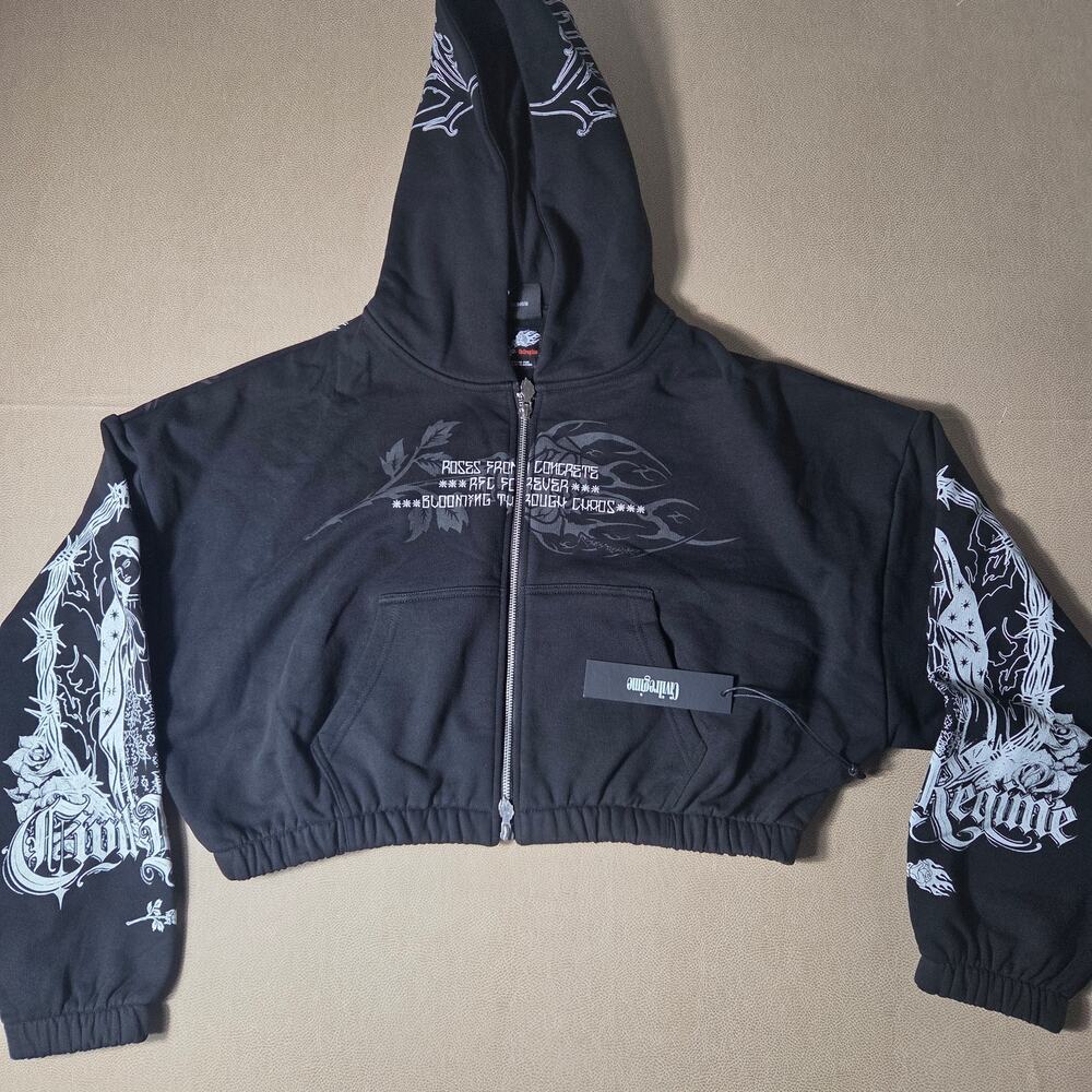 Civil Regime Roses From Concrete Cropped Zip Up Hoodie Black Gothic NWT Medium